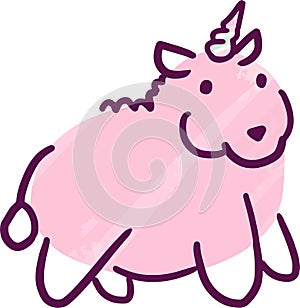 pink cartoon unicorn doodle on white background