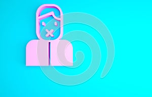 Pink Censor and freedom of speech concept icon isolated on blue background. Media prisoner and human rights concept