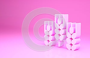 Pink Cereals set with rice, wheat, corn, oats, rye, barley icon isolated on pink background. Ears of wheat bread symbols