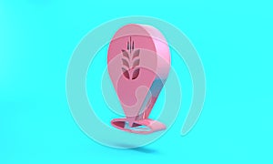Pink Cereals set with rice, wheat, corn, oats, rye, barley icon isolated on turquoise blue background. Ears of wheat