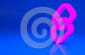 Pink Chain link icon isolated on blue background. Link single. Hyperlink chain symbol. Minimalism concept. 3d