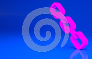 Pink Chain link icon isolated on blue background. Link single. Hyperlink chain symbol. Minimalism concept. 3d