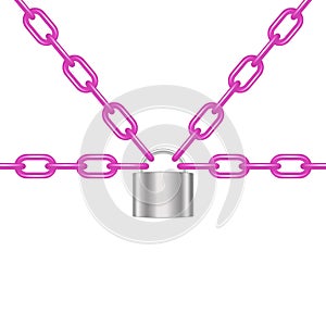 Pink chains locked by padlock in silver design