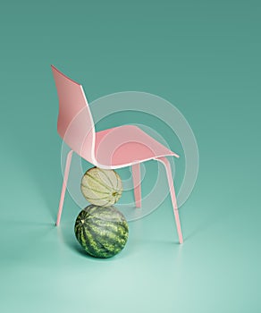 Pink chair with broken leg. 3d render, 3d illustration.