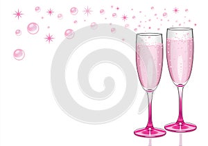 Pink Champagne Flutes with Bubbles