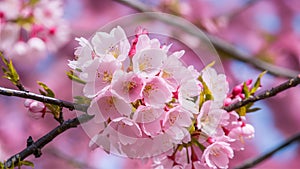 Pink cherry blossom scene showcases beautiful sakura flower in full bloom