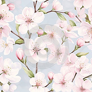 Pink Cherry Blossom Seamless Pattern, Floral Background, Sakura Petals, Wallpaper Floral Wedding Designs Prints Generated AI