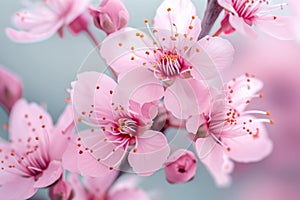 Pink Cherry Blossoms. Sakura blooming in spring season isolated on sky background. Spring , branches of blossoming cherry against