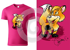 Pink Child T-shirt Design with Cartoon Fox