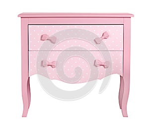 Pink children's chest of drawers isolated