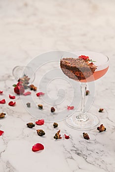 A pink and chocolate cocktail.