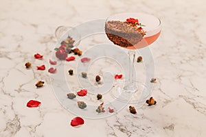 A pink and chocolate cocktail.