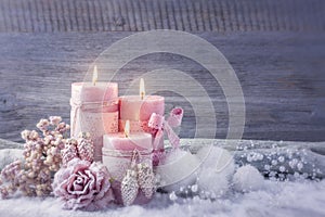 Four pink christmas candle