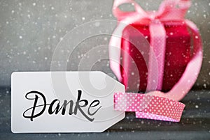Pink Christmas Gift, Calligraphy Danke Means Thank You, Snowflakes