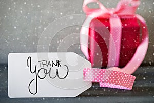 Pink Christmas Gift, Calligraphy Thank You, Snowflakes