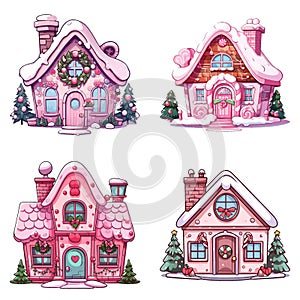 Pink Christmas House vector illustration