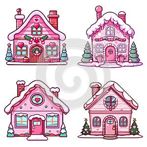 Pink Christmas House vector illustration