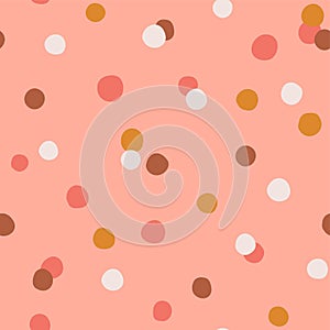 Pink Christmas polka dot pattern. Seamless dotted pattern Pink pastel circles. Confetti abstract childish repeated