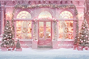 Pink Christmas shop. Ai generated image