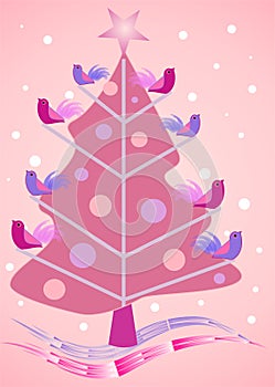 Pink Christmas tree with birdies