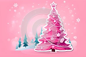 Pink Christmas tree. Greeting card