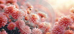 Pink chrysanthemum flowers on sunny background