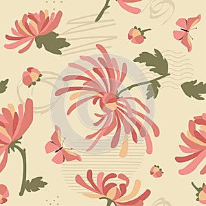 Růžový chryzantémy vzor 