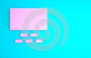 Pink Cinema auditorium with screen and seats icon isolated on blue background. Minimalism concept. 3d illustration 3D