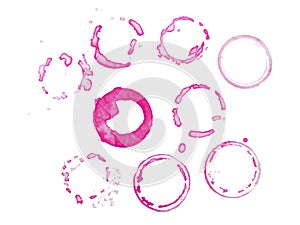 Pink circles of drinks glasses abstract background on white