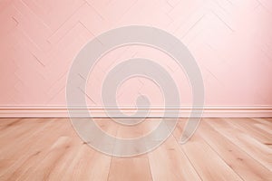Pink classic wall background with copy space, mock up room, pastel colour parquet floor