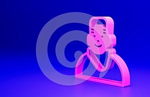 Pink Client in barbershop icon isolated on blue background. Minimalism concept. 3D render illustration