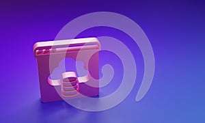 Pink Cloud technology data transfer and storage icon isolated on purple-blue background. Minimalism concept. 3D render