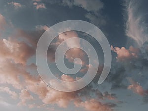 Pink clouds at the blue sky