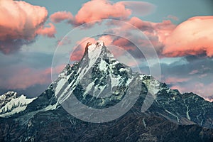 Pink clouds over Machapuchare, Annapurna, Nepal