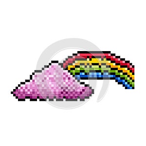 Pink clouds and rainbow pixel art vector drawing