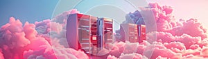pink cloudscape with floating servers