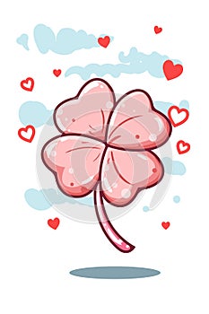 Pink cloverleaf with love cartoon illustration