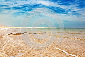 Pink coast and blue sky of the Dead sea