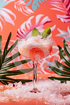 Pink Cocktail With Mint Garnish