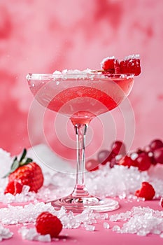 Pink Cocktail With Strawberry Garnish