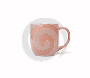 Pink Coffee cup made of glazed porcelain on isolated white