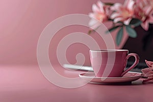 Pink Coffee Cup and Saucer on Pink Table