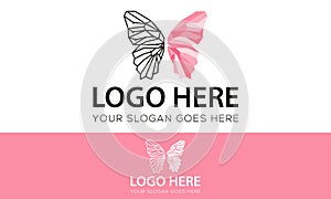 Pink Color Beautiful Line Art Insect Butterfly Low Poly Logo Design