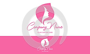 Pink Color Beauty Negative Space Face Female Hair Logo Design