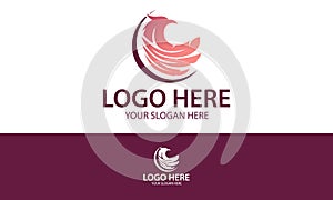 Pink Color Circle Feather Bird Logo Design