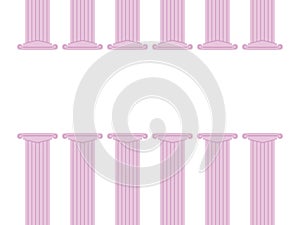 Pink color classic columns row down and bottom vector illustration frame of a Greek theater substrate announcing education isolate