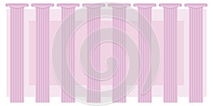 Pink color classic columns series eight on a background of pink rectangle vector illustration Greek theater background announcemen