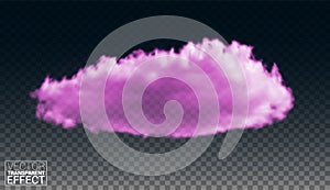 Pink color cloud isolated. Bright cloudiness, mist or smog background. Vector illustration.