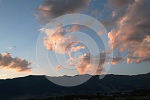 pink color clouds sunset in iiyama photo