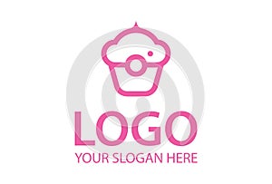 Pink Color Line Art Cupcake Logo Design